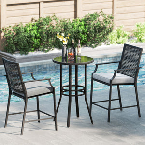 Patio Bar Stools Set of 2 Counter Height Rattan Bar Chairs with Armrest-Grey