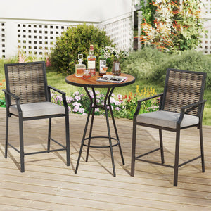 Patio Bar Stools Set of 2 Counter Height Rattan Bar Chairs with Armrest-Grey