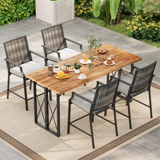 Patio Bar Stools Set of 2 Counter Height Rattan Bar Chairs with Armrest-Grey