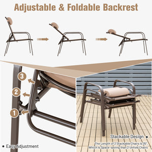 3 Pieces Patio Bistro Furniture Set with Adjustable Backrest-Black