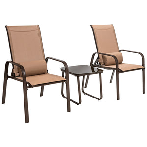 3 Pieces Patio Bistro Furniture Set with Adjustable Backrest-Black