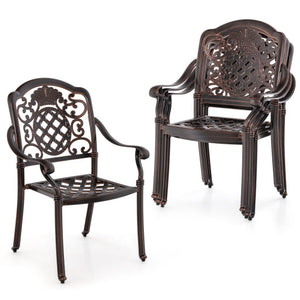Patio Cast Aluminum Dining Chairs Set of 2 Metal Armchairs Stackable-Copper