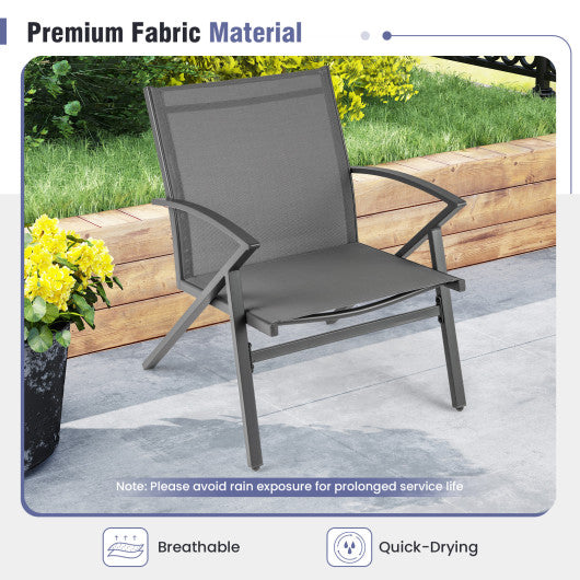 Patio Chairs Set of 2 Lawn Chairs with Heavy Duty Metal Frame-Grey