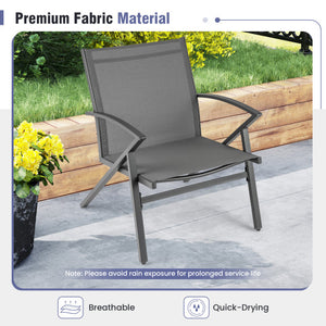 Patio Chairs Set of 2 Lawn Chairs with Heavy Duty Metal Frame-Grey