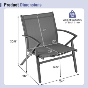 Patio Chairs Set of 2 Lawn Chairs with Heavy Duty Metal Frame-Grey