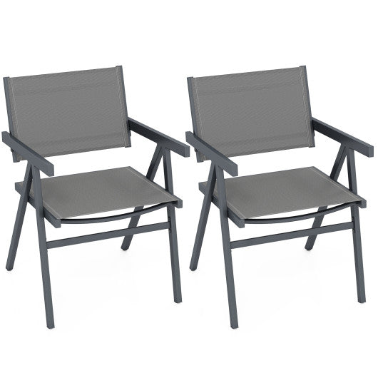 Patio Chairs Set of 2 Outdoor Dining Chair with Breathable Fabric Seat-Set of 2