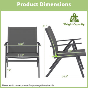 Patio Chairs Set of 2 with Breathable Mesh Fabric and Metal Frame-Gray