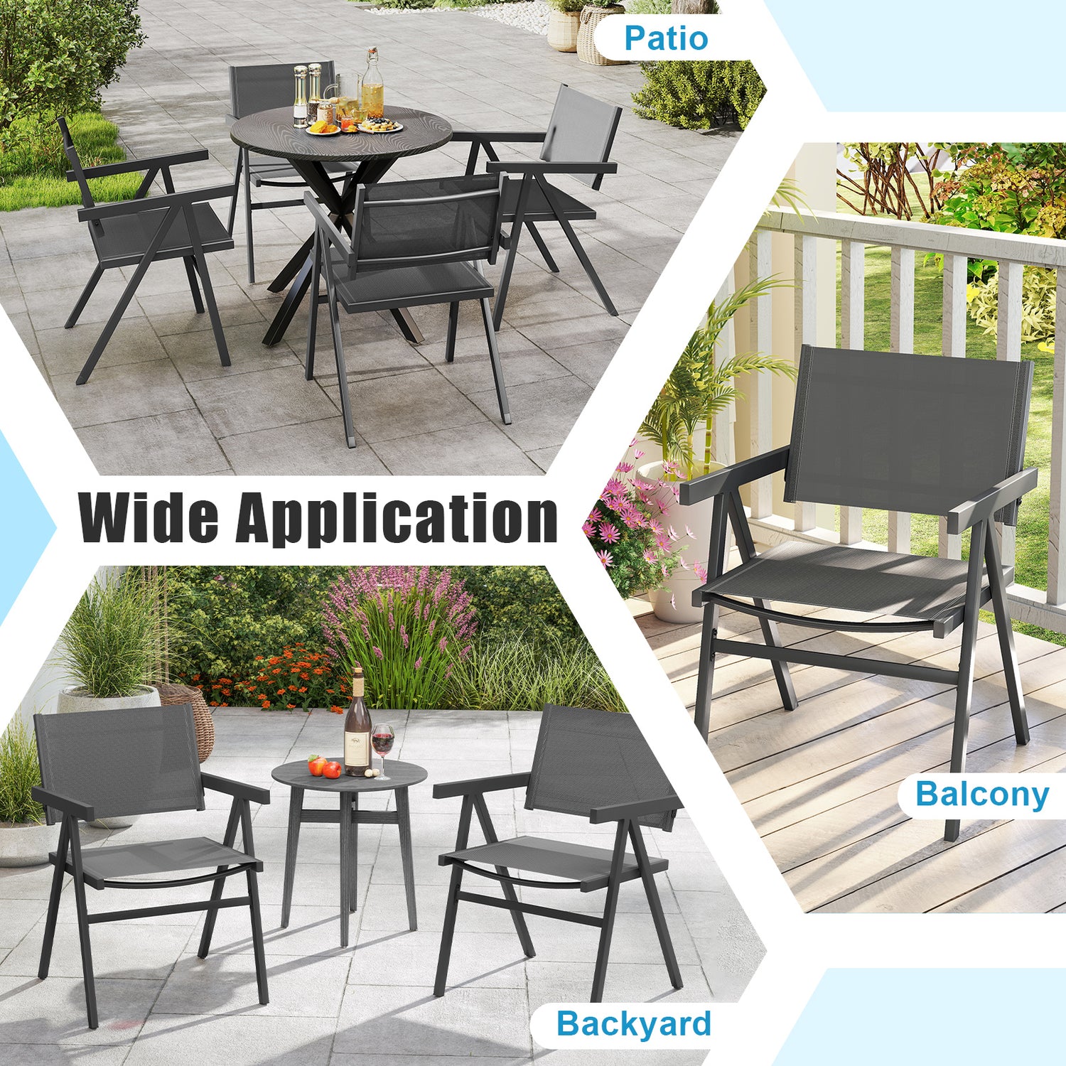 Patio Chairs Set of 2 Outdoor Dining Chair with Breathable Fabric Seat-Set of 4
