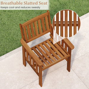 Patio Chairs Set of 2 Outdoor Solid Wood Chairs with Slatted Seat and Inclined Backrest