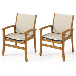 Patio Chairs Set of 2 Acacia Wood Armchairs with Breathable Fabric Back and Seat-Yellow