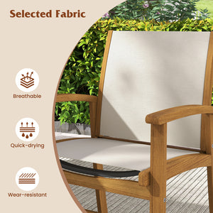Patio Chairs Set of 2 Acacia Wood Armchairs with Breathable Fabric Back and Seat-Yellow