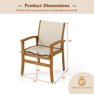 Patio Chairs Set of 2 Acacia Wood Armchairs with Breathable Fabric Back and Seat-Yellow
