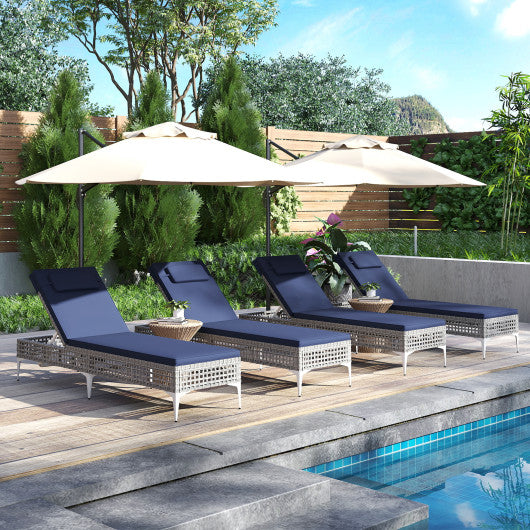 Patio Chaise Lounge Chair with 6-Level Adjustable Backrest and Headrest for Poolside-Navy