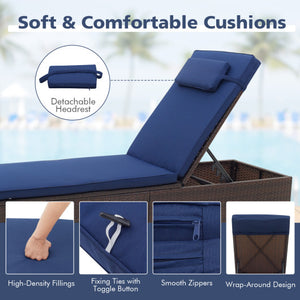 Patio Chaise Lounge Set of 2 with Backrest Seat Cushion and Headrest-Navy