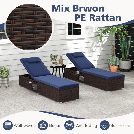 Patio Chaise Lounge Set of 2 with Backrest Seat Cushion and Headrest-Navy