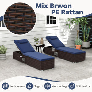 Patio Chaise Lounge Set of 2 with Backrest Seat Cushion and Headrest-Navy