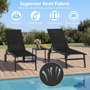 Patio Chaise Lounge Chair with Wheels and 6-Level Adjustable Backrest Set of 2