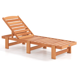 Patio Chaise Lounge Chair Solid Wood Slatted Recliner with Adjustable Backrest-1 Piece