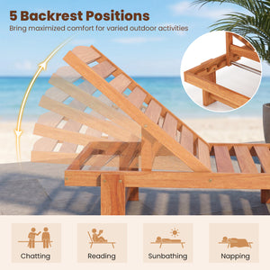 Patio Chaise Lounge Chair Solid Wood Slatted Recliner with Adjustable Backrest-1 Piece