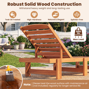 Patio Chaise Lounge Chair Solid Wood Slatted Recliner with Adjustable Backrest-1 Piece