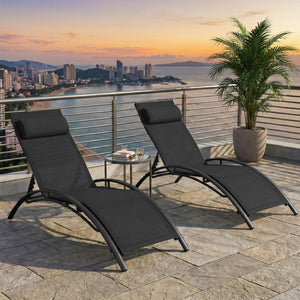 Patio Chaise Lounges Set of 2 Outdoor Recliner with 5-Position Backrest-Black