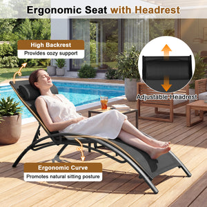 Patio Chaise Lounges Set of 2 Outdoor Recliner with 5-Position Backrest-Black