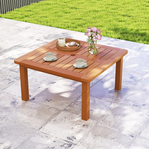 Patio Coffee Table with Umbrella Hole and Teak Oil Finish