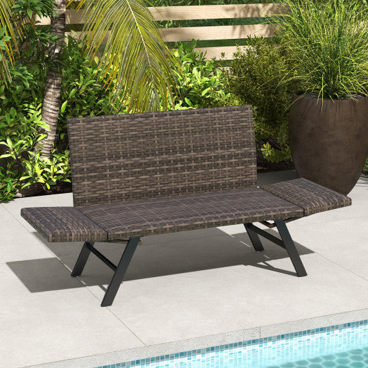 Patio Convertible Sofa for 2 Quick Dry Foam Padded Rattan with Armrests-Gray