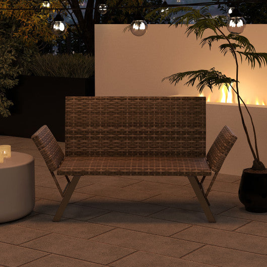 Patio Convertible Sofa for 2 Quick Dry Foam Padded Rattan with Armrests-Gray