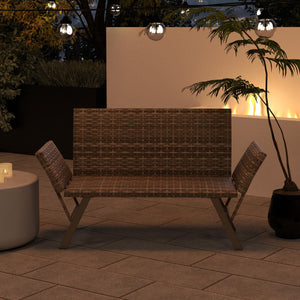 Patio Convertible Sofa for 2 Quick Dry Foam Padded Rattan with Armrests-Gray