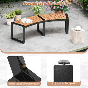 Patio Curved Bench with Slatted Seat and Metal Legs-1 Piece