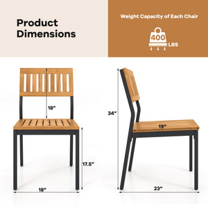Patio Dining Chair Set of 2 with Metal and Acacia Wood Frame