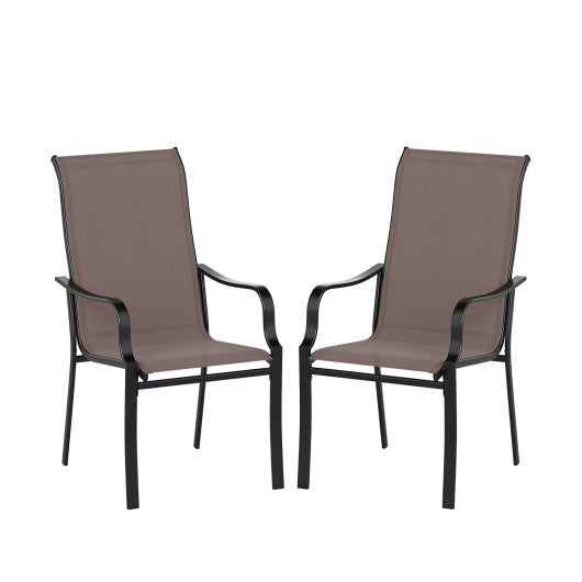 Patio Dining Chair Set of 2 with Wide Seat and Heavy-Duty Metal Frame-Brown