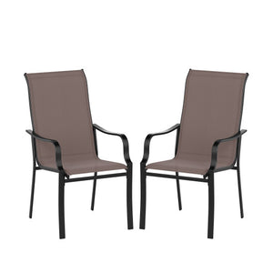 Patio Dining Chair Set of 2 with Wide Seat and Heavy-Duty Metal Frame-Brown