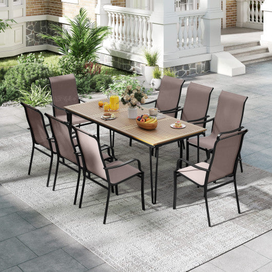 Patio Dining Chair Set of 2 with Wide Seat and Heavy-Duty Metal Frame-Brown