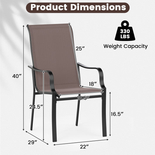 Patio Dining Chair Set of 2 with Wide Seat and Heavy-Duty Metal Frame-Brown