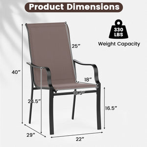 Patio Dining Chair Set of 2 with Wide Seat and Heavy-Duty Metal Frame-Brown