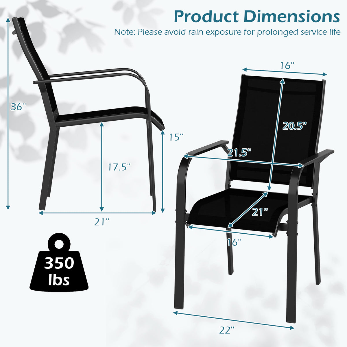 Patio Dining Chairs Set of 2/4/6 Stackable Outdoor Armchairs with Metal Frame-Set of 4