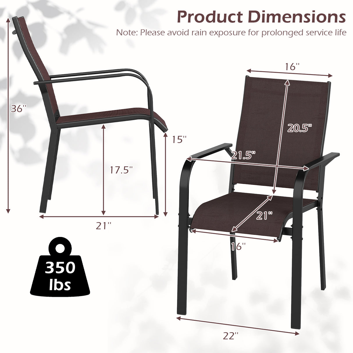 Patio Dining Chairs Set of 2/4/6 Stackable Outdoor Armchairs-Set of 6