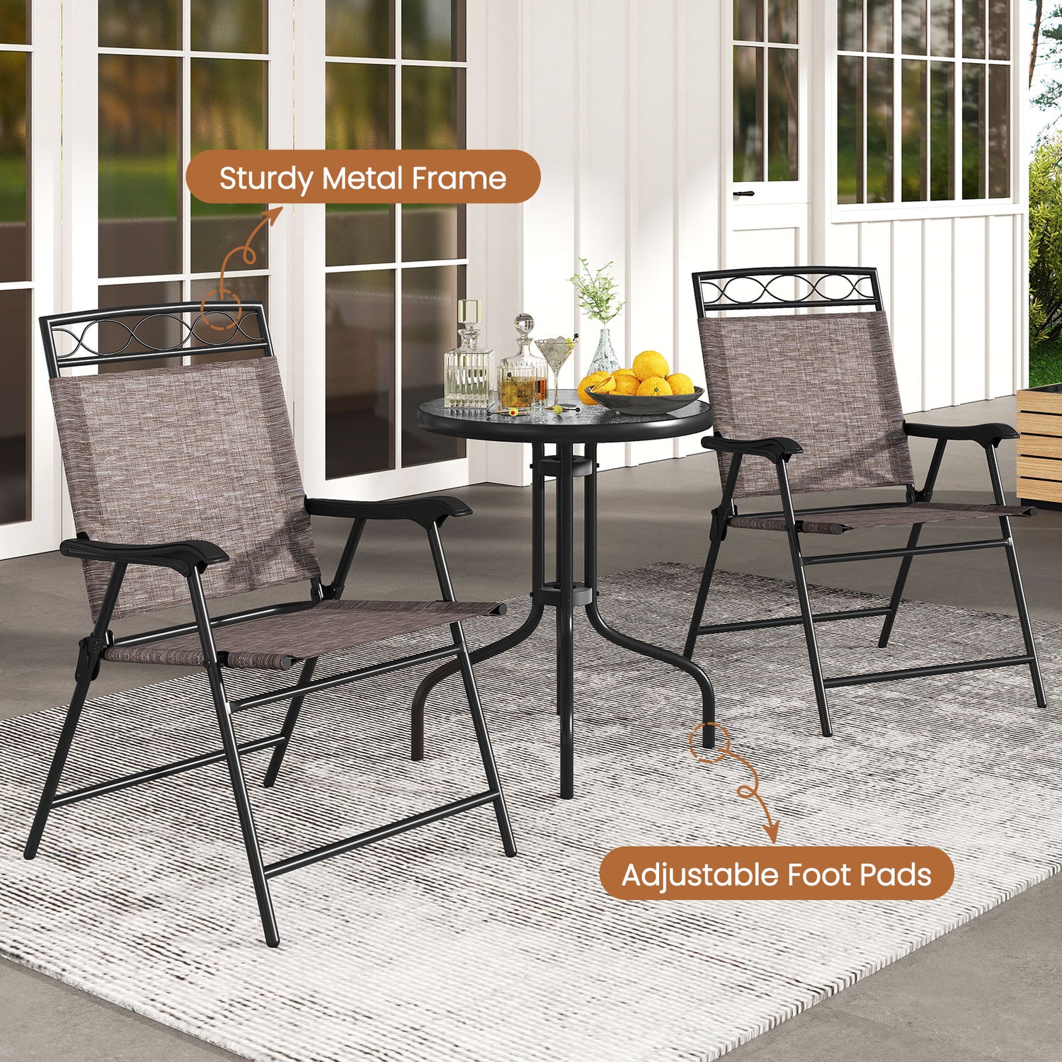 3 Pieces Outdoor Bistro Dining Furniture Set with 1.57 Inch Umbrella Hole