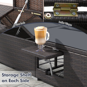 Patio Double Chaise Lounge with Cushions and Folding Side Trays-Gray