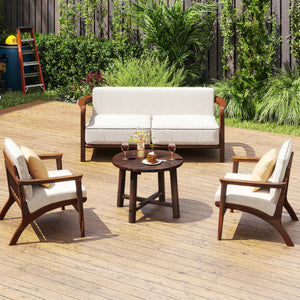 Patio End Table with Solid Wood Structure for Garden Deck Poolside and Indoors-Brown