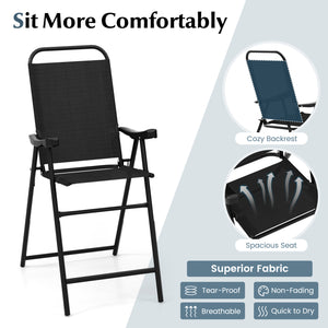 Patio Folding Bar Stool Set of 2 with Metal Frame and Footrest-Black