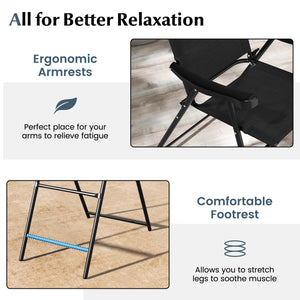 Patio Folding Bar Stool Set of 2 with Metal Frame and Footrest-Black