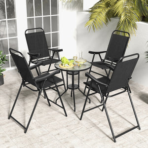 Patio Folding Bar Stool Set of 4 with Metal Frame and Footrest-Black