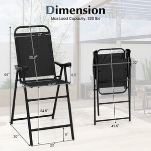Patio Folding Bar Stool Set of 4 with Metal Frame and Footrest-Black