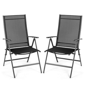 Set of 2 Adjustable Portable Patio Folding Dining Chair Recliners-Black