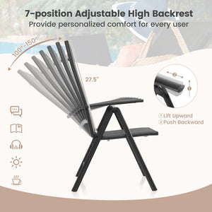 1 Piece Patio Folding Dining Chairs with 7-Level Adjustable High Backrest-Black by DirectDeals