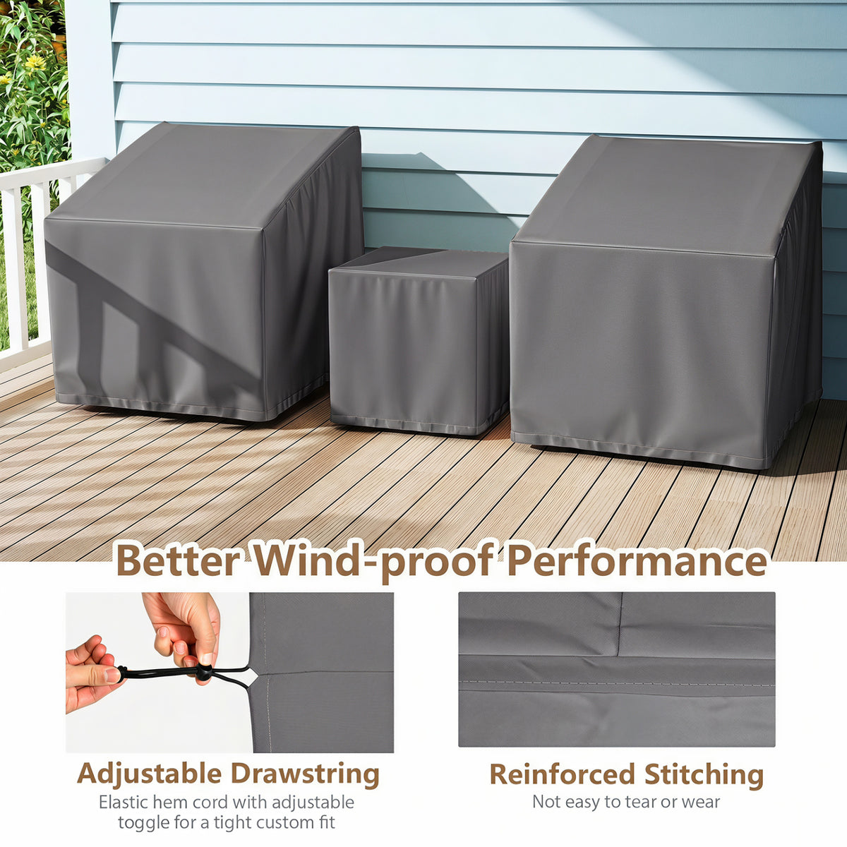 Patio Furniture Covers Waterproof Outdoor Conversation Covers for 3 Pieces Bistro Set-Gray