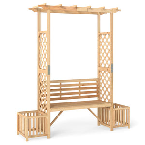 Patio Garden Bench Arbor ArchOutdoor Wood Decorative Seating-Natural